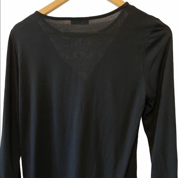 Black Long Sleeve Lightweight Lace Neckline Top M - Picture 4 of 8